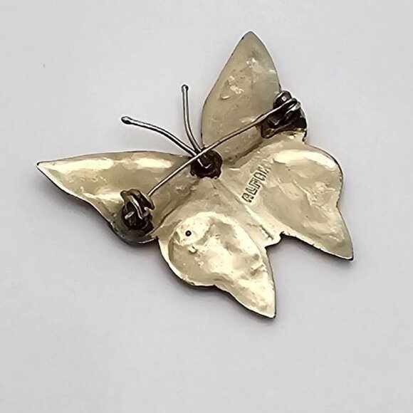 VTG Brooch Silver Tone Alpaca Iridescent Rainbow Abalone Shell Inlay Fairycore - Picture 12 of 16